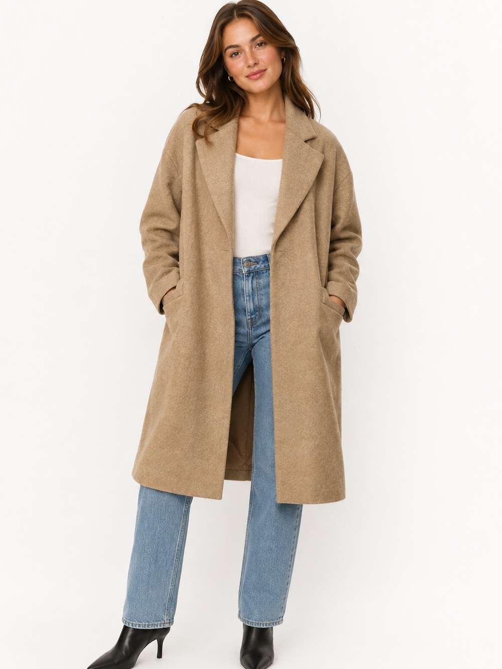 Zara Tan Wool Long Trench Coat